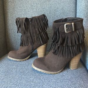 Cute brown fringe booties